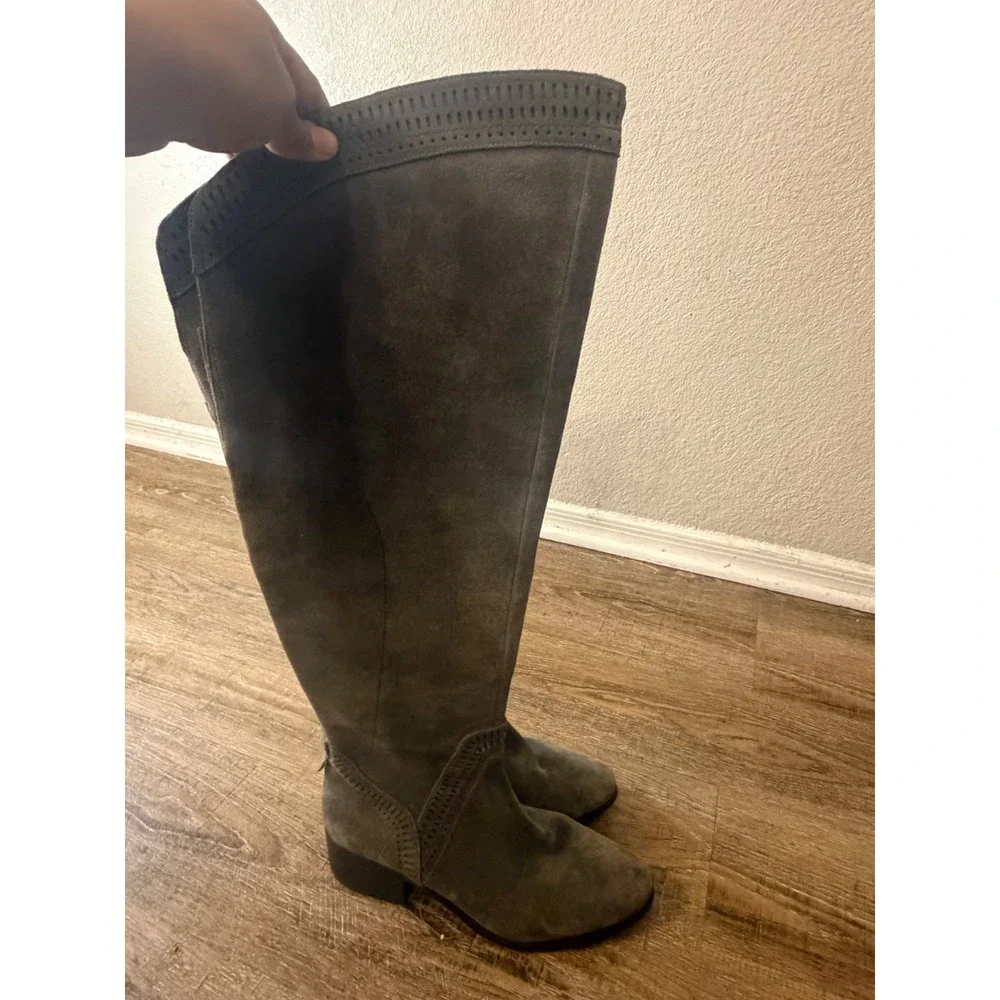 Vince Camuto Karinda Grey Suede Over The Knee Perforated Boots Size 10M